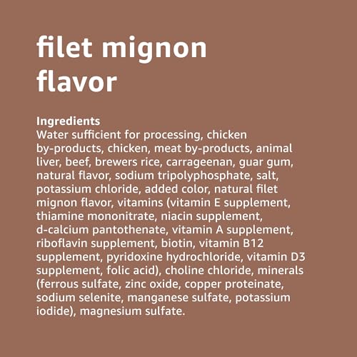 Image of Amazon Basics Chopped Ground Dinner Wet Dog Food Variety Pack, Filet Mignon Flavor and with Beef, Made with Natural Ingredients, 13.2oz Cans (Pack of 12)