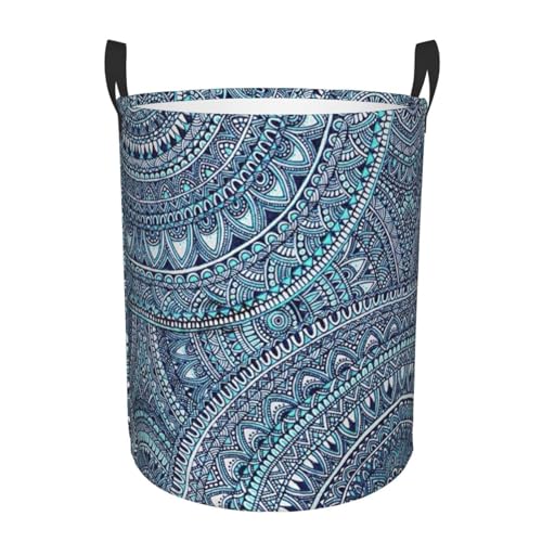 Cesta de ropa sucia redonda de una sola capa con flores azules retro, cesta de ropa sucia para tus necesidades de organización del hogar
