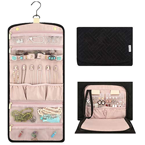 Vextronic Travel Hanging Jewelry Organizer Case Foldable Jewelry Roll Storage Case Bag