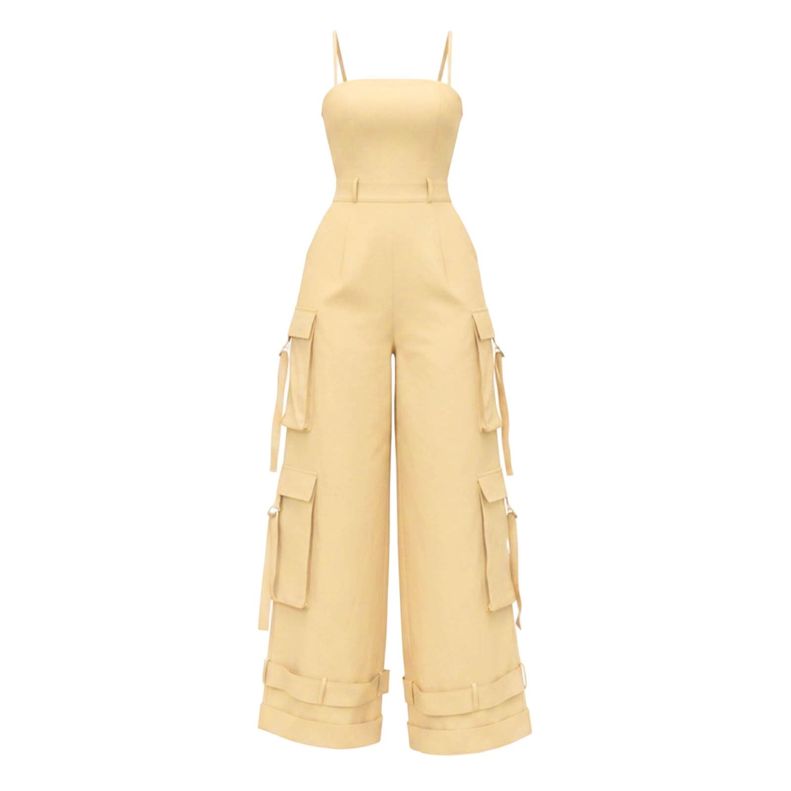 Tuta da donna elegante, estiva, senza maniche, tuta lunga, casual, vestibilità ampia, tuta intera con tasche multiple, per matrimoni, feste, un pezzo