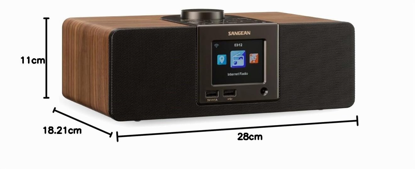 Sangean WFR-32 Radio de Table Internet Internet Radio Internet, Bluetooth, AUX, USB avec télécommande Noir, Bois