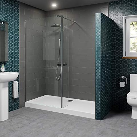 Plumbworld 1400 x 800mm Walk In Shower Enclosure Wet Room 700mm Screen 8mm Glass Tray Waste Cover