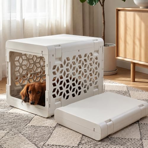 KindTail PAWD Collapsible Puppy and Dog Crate - Stylish Pet Kennel - Safe Indoor Kennel- Lightweight Compact & Portable for Travel - Small White