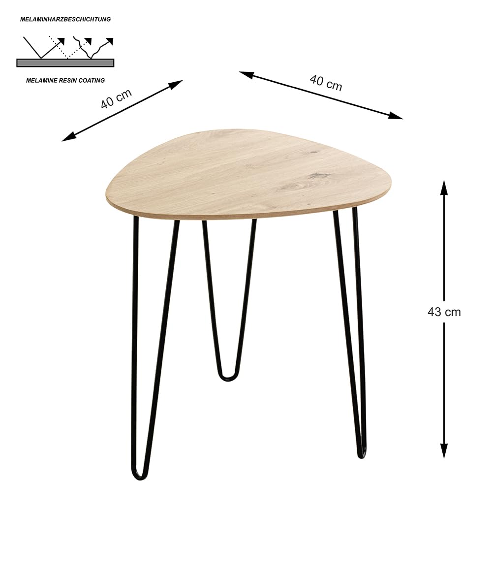 HAKU Stolik pomocniczy, dąb, czarny (jasny dąb), MDF, metal - wymiary: szer. 40 x wys. 43 x gł. 40 cm, styl: nowoczesny