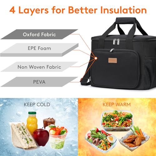 Image of Lifewit Large Lunch Bag, Insulated Lunch Box, Soft Cooler Cooling Tote for Adult Men Women, Black 40-Can (24L)