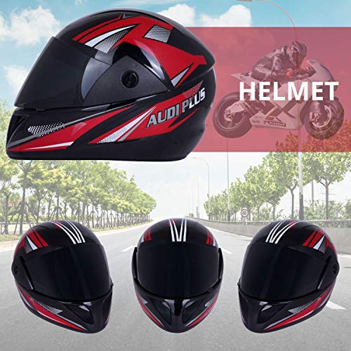 Image of Sage Square Plus Full Face Graphic Helmet (ISI Certified) Tinted Visor, High Standard Safety, Enhanced Design, Extra Comfort (Black Glossy-Red) (Size: Extra Large)
