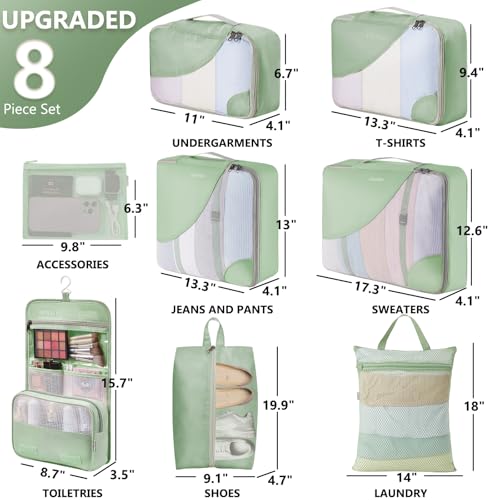Image of OlarHike 8 Set Packing Cubes for Travel,Gifts for Women Mom,Anti-Tearing Suitcase Organizer,with Over 1000 pcs Mesh Holes,Vacation Essentials & Accessories for Cruise Ship