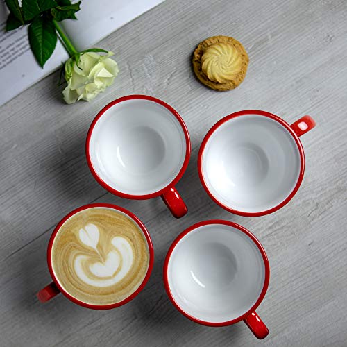 City To Cottage Handmade Red And White Polka Dot Large Ceramic 12Oz/350Ml Cappuccino Coffee Tea Cup And Saucer, Unique Designer Pottery Gift For Tea Lovers #TOP4