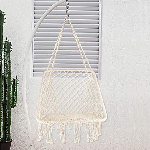CCTRO Hammock Chair Macrame Swing,Boho Style Rattan Chair Hanging Macrame Hammock Swing Chairs for Indoor/Outdoor Home Patio Porch Yard Garden Deck,265 Pound Capacity (S Beige) - Thumbnail 3