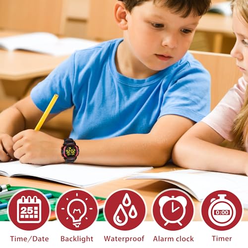 Image of Kids Watch,Boys Watch for 3-15 Year Old Boys,Digital Sport Outdoor Multifunctional Chronograph LED 50 M Waterproof Alarm Calendar Analog Watch for Children with Silicone Band,Kids Gift