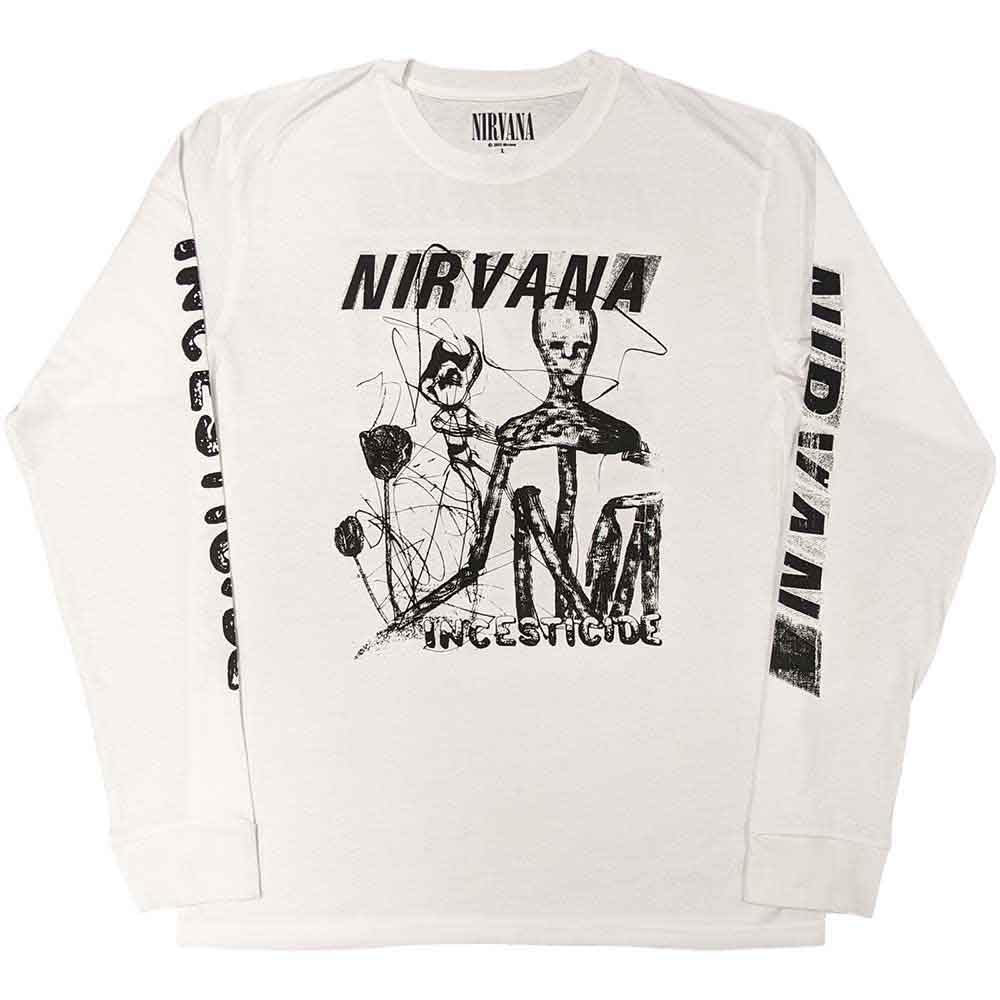 Nirvana T Shirt Incesticide Band Logo Official Unisex White Long Sleeve L