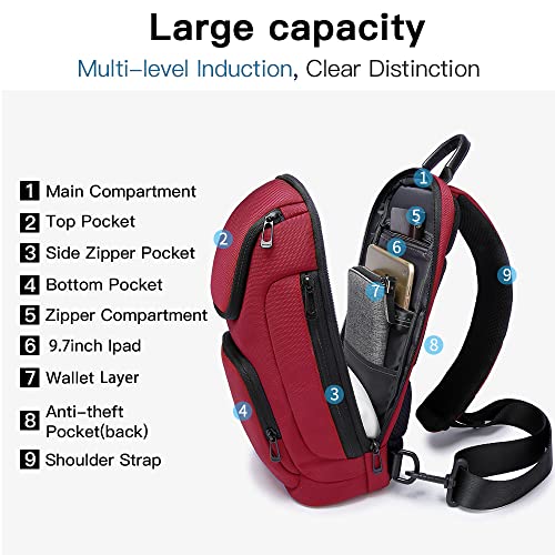 Image of BANGE Sling Bag for Men,Shoulder bags Crossbody Sling Backpack for Men and Women, Red, Durable