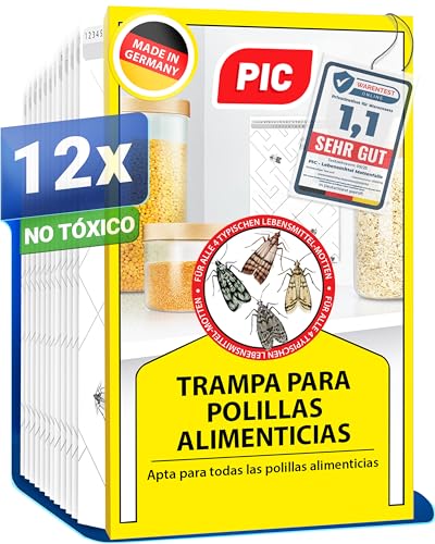 PIC Trampa Polillas Alimentos - 12x Trampas para Polillas de la Comida - Antipolillas Cocina Alimentos - Trampas Adhesivas Eficaces para Determinar la Infestación de Polillas de la Comida