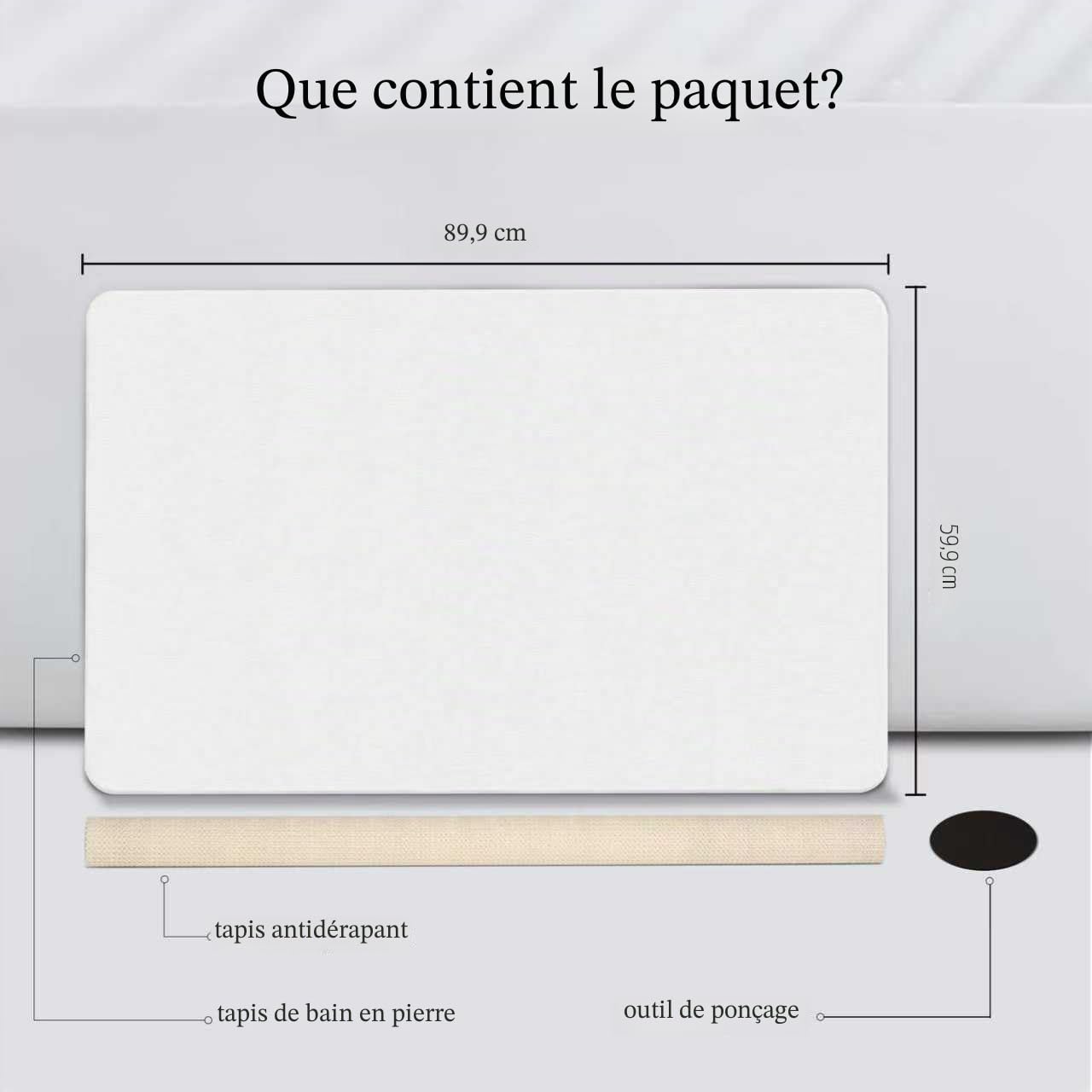 THMINS Tapis de Bain en Pierre 90x60 cm, Tapis de Bain Diatomite Absorbant, Séchage Rapide, Antidérapant, pour Salle de Bain et Douche, Blanc