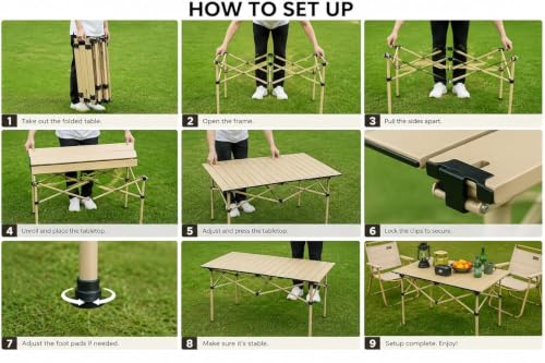Image of Foldable Camping Table for Outdoor Picnic & Travel | Portable Lightweight Aluminium Folding Table for Camping, BBQ, Garden, Patio & Beach Use | Compact Roll-Up Picnic Table (120 CM)