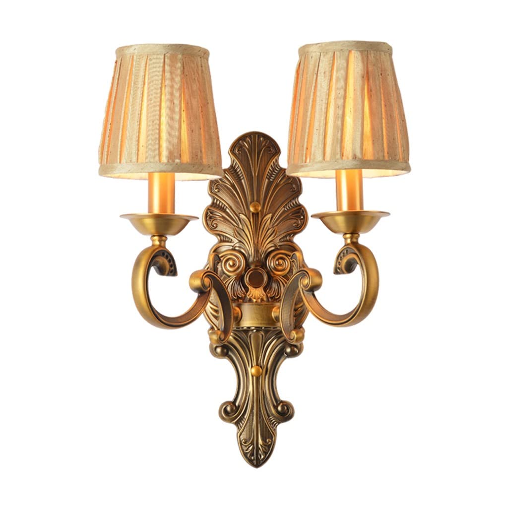 HXYSXHJUO Indoor Wall Lamp Chinese Style Copper Double Head Lights Bedroom Bedside Metal Living Room Study Hallway Decorative Lamps Sconce (1)