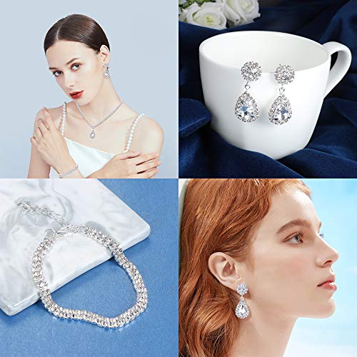 Subiceto Bridal Jewelry Set for Wedding Simple Necklace Teardrop Dangle Earrings Bracelets Crystal Prom Bridal… - Image 5