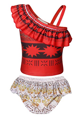 Image of AmzBarley Girls Swimwear 2 Pieces Bathing Suit Ruffle One Shoulder Swimsuits Bikini Set Swimming Skirts