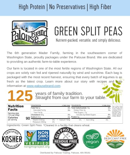 Image of Palouse Brand Certified Glyphosate Residue Free Green Split Peas | 25 lb Bucket |Non-GMO | Kosher