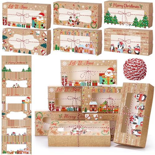 ReliThick 36 Pcs Christmas Cookie Boxes with Window 12 x 5.5 x 2.5 Inch Christmas Treat Boxes Holiday Candy Boxes Xmas Cookie Boxes for Bakery Pastries Cupcakes Treat and Christmas Party Favor