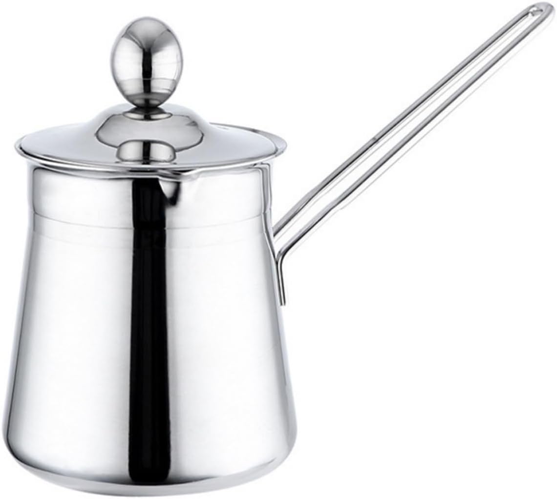 Turkish Coffee Pot, Stainless Steel Milk and Coffee Warmer, Chocolate and Butter Melting Pot with Heat Resistant Handle,Silver,550ML