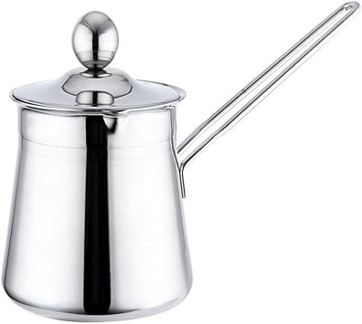 Turkish Coffee Pot, Stainless Steel Milk and Coffee Warmer, Chocolate and Butter Melting Pot with Heat Resistant Handle,Silver,550ML/18.6oz