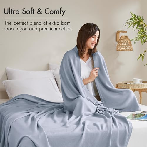 Image of Madison Park King Size Summer Blanket, Light Blue, 70% Rayon from Bamboo