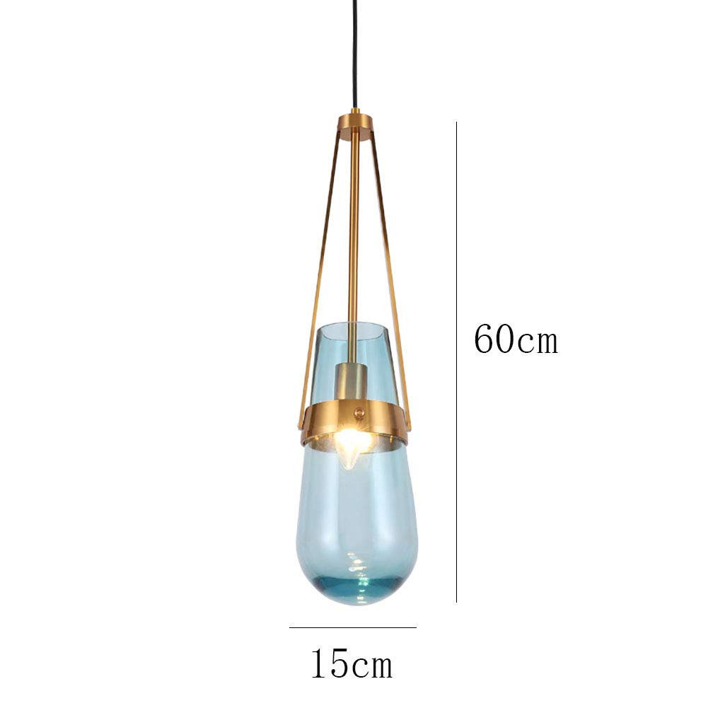Personalità Creativo Goccia D'acqua Vetro Lampadario,Ristorante Bar Cafe Studiare Camera,E27 Nordico Semplice Lusso Leggero Testa Singola Lampadario Piccolo-Blu 15 * 60cm