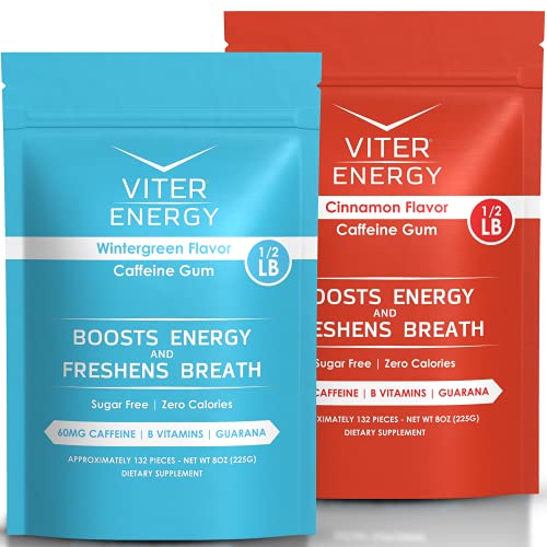 Viter Energy Caffeine Gum Wintergreen & Cinnamon 1/2 Pound Bulk Bag Bundle - 60Mg Caffeine, B Vitamins, Guarana, Sugar Free Vegan Chewing Gum, Zero Calories. Nootropic Chews For Powerful Focused Boost #TOP11