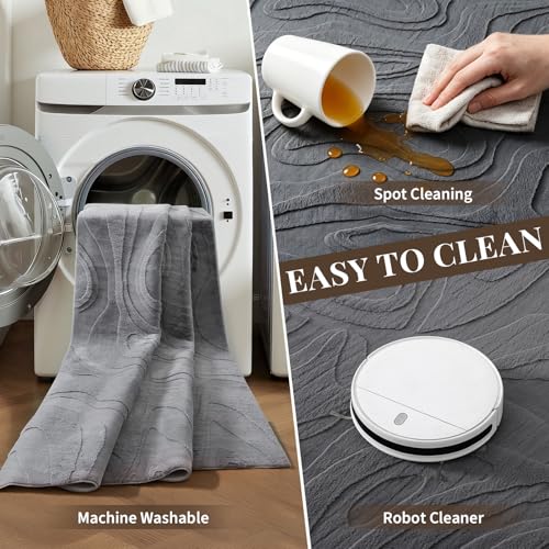 Tapete lavable 8'x10' peluche sintético gris miniatura 6