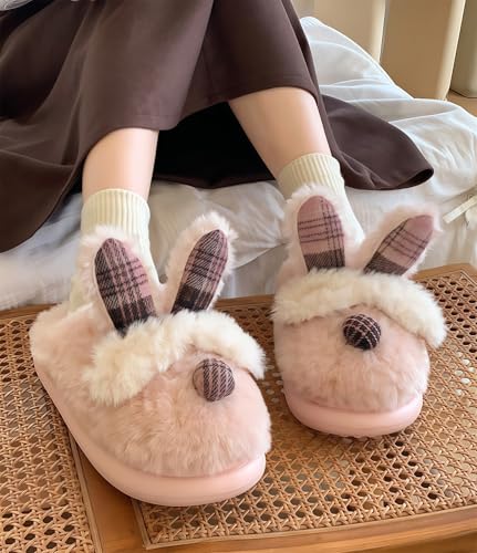 Bunny Animal Slippers for Women Cute Fluffy Cartoon Home Winter Warm Indoor Funny Cotton Men Shoes4