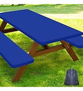 Smiry Picnic Table Cover with Bench Covers, Waterproof Elastic Fitted Polyester Tablecloths for 6...
