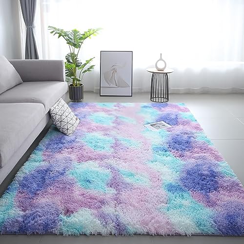 Menkala Hochflor Teppich Blau Lila Modern Weich Flauschig Shaggy Teppiche Waschbarer rutschfest...