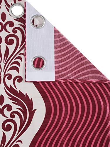 Image of Cortina 2 Piece Leaf Design Panel Eyelet Polyester Window Curtains - 5 Feet, Maroon