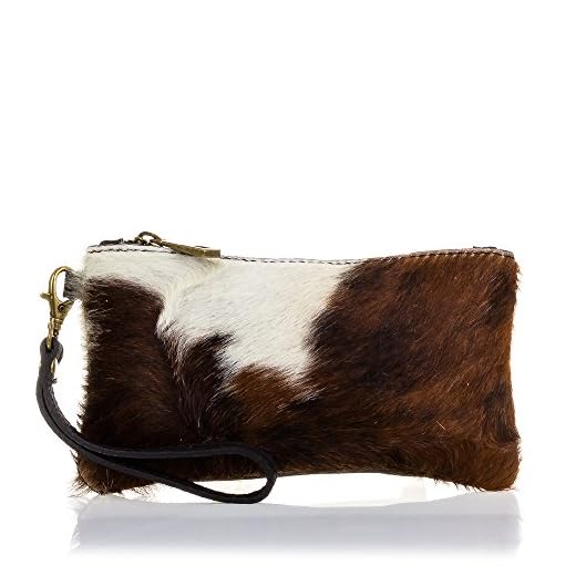 Firenze ARTEGIANI.Cartera de Mujer Piel auténtica.Cartera Piel bovino con Pelo Natural de Potro Animal Print Vaca Made IN Italy. Vera Pelle Italiana. 19x10x2 cm. Color: Potro