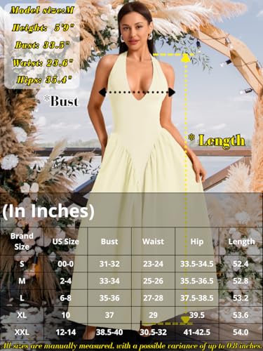 Image of ChiaoLezhee Deep V Neck Dress, Halter Maxi Dresses, Vacation Date Night, Sexy for Women Corset Flowy Wedding Guest Drop Waist