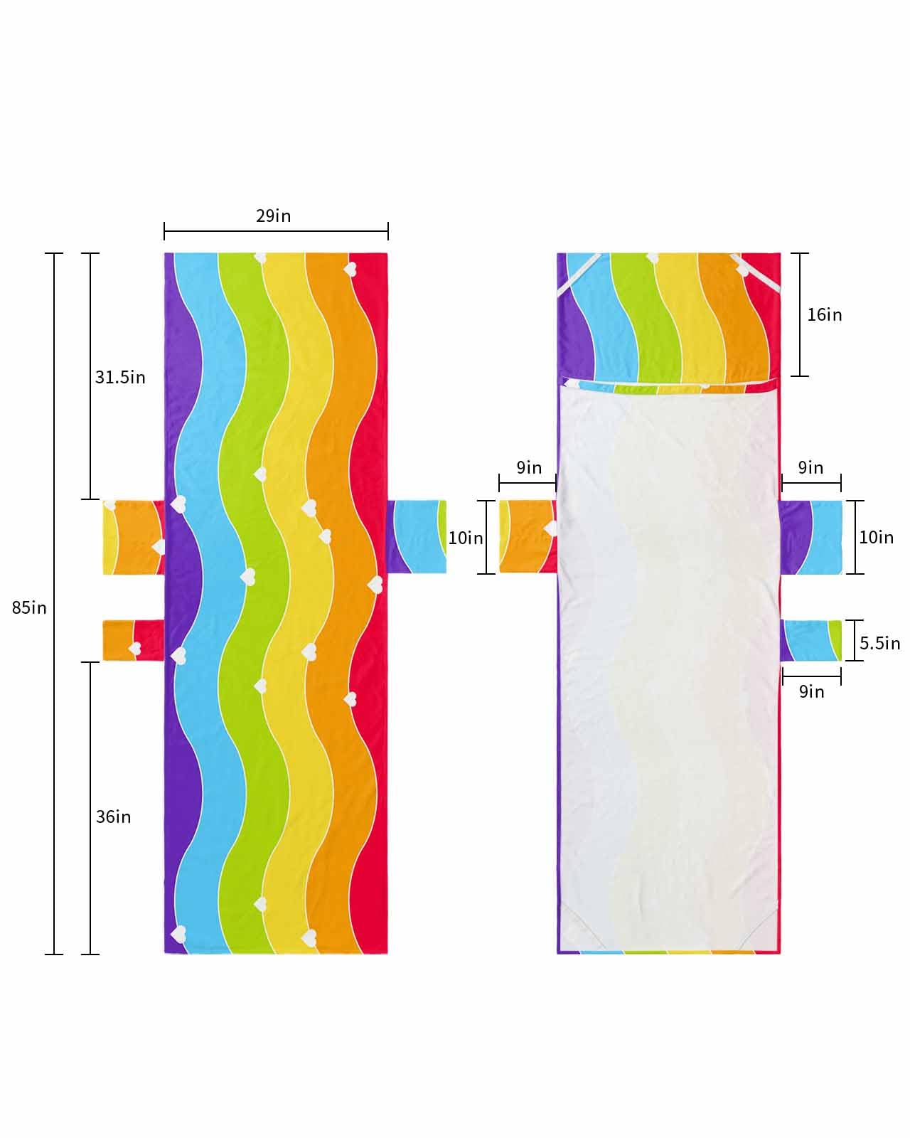 Colorful Art Beach Lounge Chair Towel Cover, Soft Chaise Lounge Towel with Side Pockets Patio Pool Chairs Cover for Beach/Pool Sunbathing 29x85 Rainbow Abstract Art Watercolor Love Heart