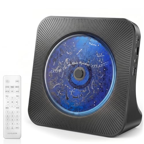 Image of Gueray CD Player Portable Bluetooth Desktop CD Player for Home with Timer Built-in HiFi Speakers with LCD Screen Display Boombox FM Radio USB Type-c (Light Black)