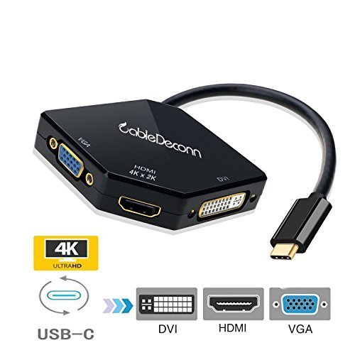 CableDeconn USB-C Multiport Adapter, USB-C Type C 3.1(Thunderbolt 3 Compatible) To HDMI DVI VGA 4K Cable Adapter Converter For New Macbook Pro