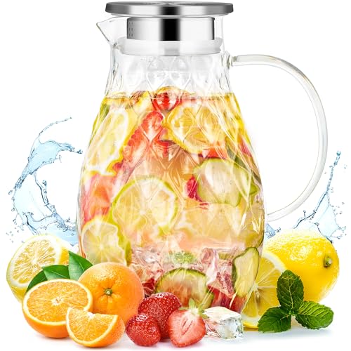 image for PJCKitchen Glass Pitcher with Lid and Spout - 2 Liter / 68 oz, Borosil