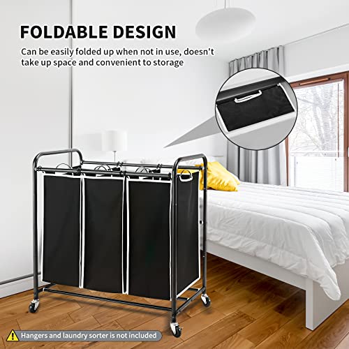3 Bag Laundry Sorter Replacement Bags, Jhua 3 Pack Large Hamper Cart Removable Replacement Bags, 600D Laundry Hamper Liner Laundry Storage Organizer Replacement Bags, 14.9X9.0X21.7In, No Hangers #TOP4