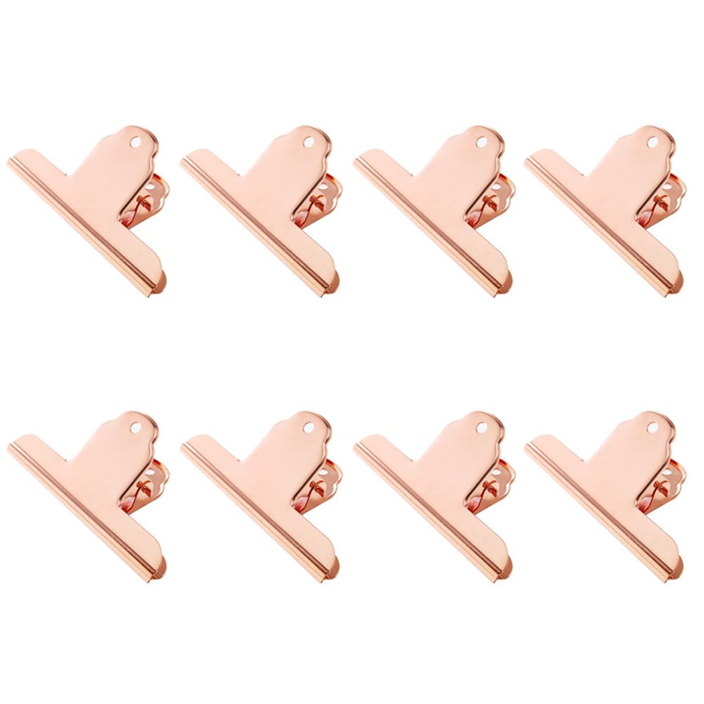 8Pcs Large Bulldog Clip, 100mm Stainless Steel Binder Paper Clamps Metal Hinge Clips for Home Kitchen Office School (Rose Gold)