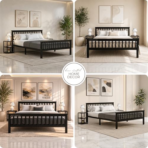 Image of Queen Size Metal Bed Frame Without Storage | Queensize Metal Bed | Queen Iron Bed | Queen Steel Bed | Heavy Duty Platform Bed | Double Bed Cot | Steel Slats | Noise Free | No Box Spring Needed | Black