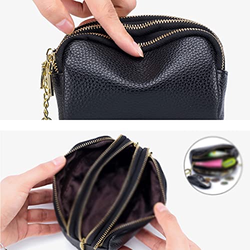 Womens wallet Coin Purse Genuine Leather Female Three Zipper Travel Organizer Mini Pouch Storage Bag Small (Yellow)4