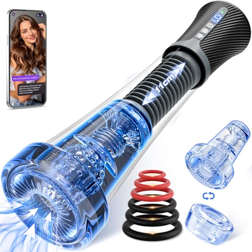 Male Masturbator Penis Pump AI Sync Sex Toys for Men, 9 Vibrating Spring & 5 Vacuum Suction Adult Mens Sex Toy with 2 Switchable Sleeves for Masturbation or Training, Govosaa Penis Vibrator