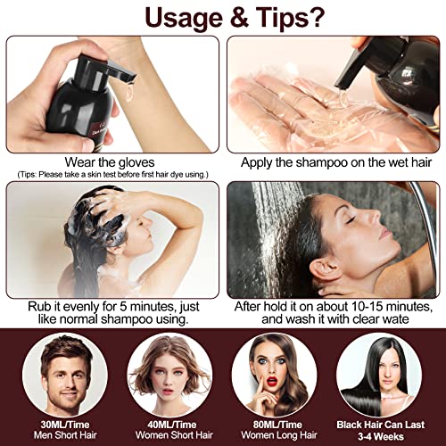 Schwarze Haarfärbeshampoo für Graues Haar, 500ML Hair Dye Shampoo 3-in-1 Haarfarbe, Natürliches Haarfärbeshampoo, Sofort-Haarfarben-Shampoo für Männer Frauen
