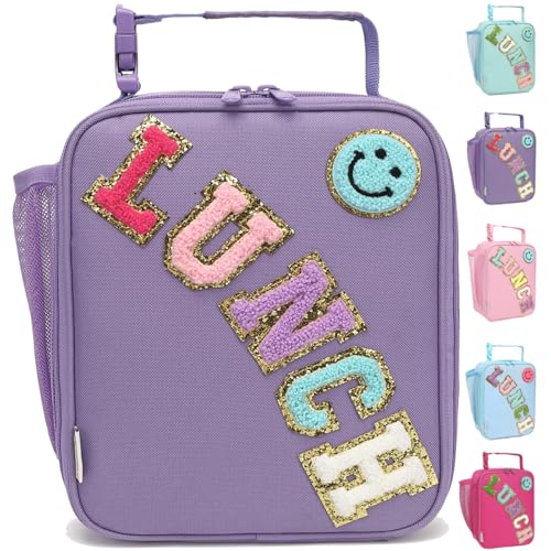 GYEUKHAM Insulated Lunch Bag for Women Girl Teen large Insulated Kid Lunch Bag,Large Reusable Cute Cooler Bag for School Work Picnic,Purple Alphabet