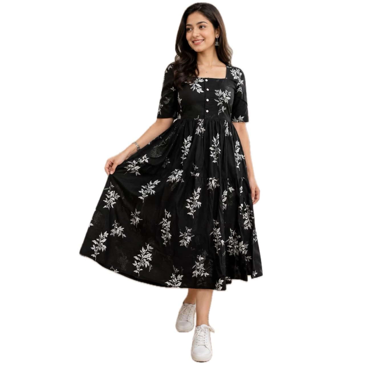 Women Anarkali Kurti Printed Tiered Maxi Dress-picture-49