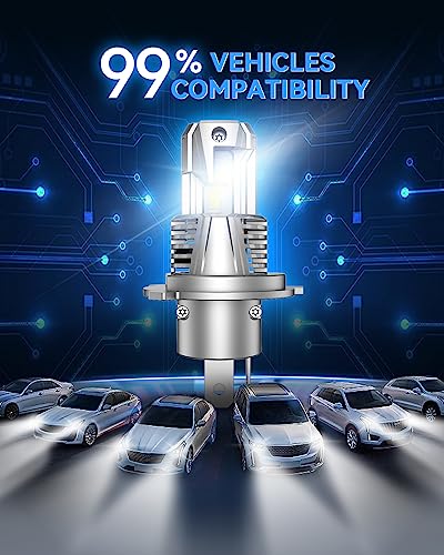 Image of H4 LED Bulbs Combo, 80000LM 6500K Output Canbus Ready, 9005 9006 headlight For Powersports IP68 60000Hrs Lifespan, 1:1 Size Real Halogen, 3Mins Installation, 4 Pack