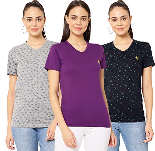Image of Mack Jonney V-Neck Regular Fit Half Sleeve Women T-Shirt (Pack of 3)